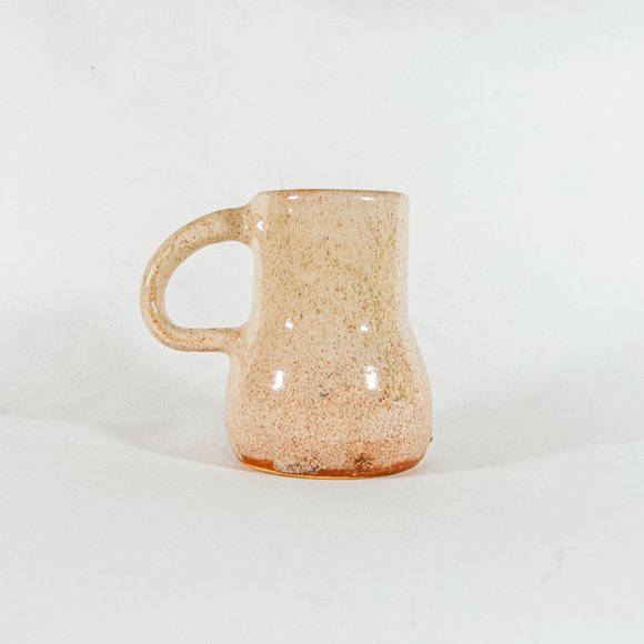 Vintage speckled abstract ceramic mug / long neck mug / heavy bottom mug / beige